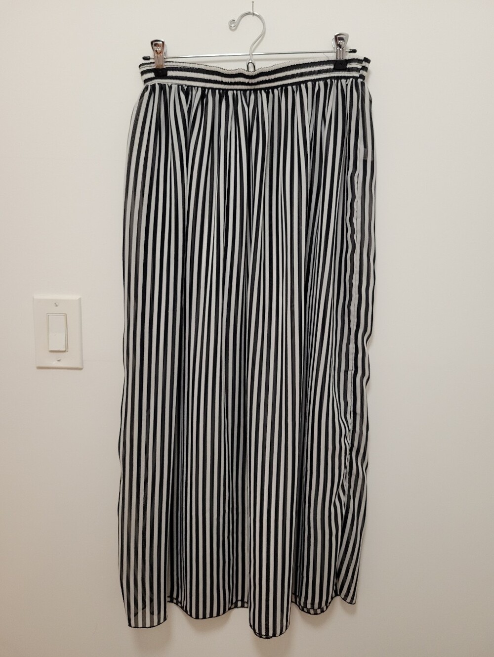 American Apparel Black and White Vertical Stripe Chiffon Maxi Skirt